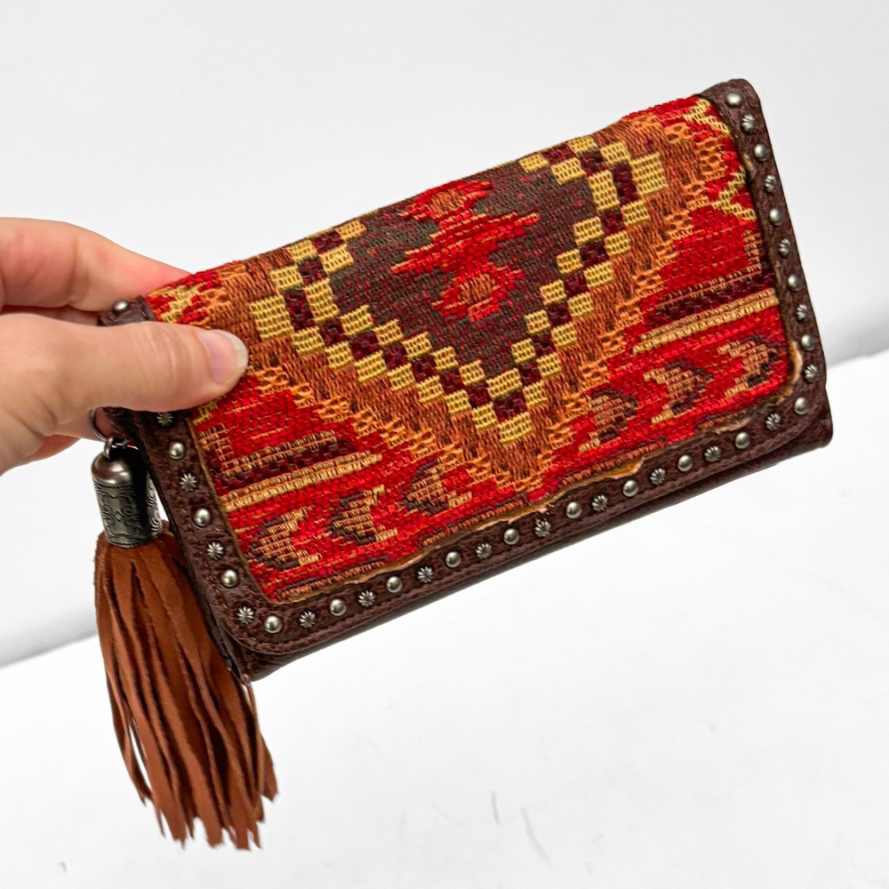 Blazin Roxx NEW Southwest Tapestry Studded Tassel Tri-fold Wallet Boho